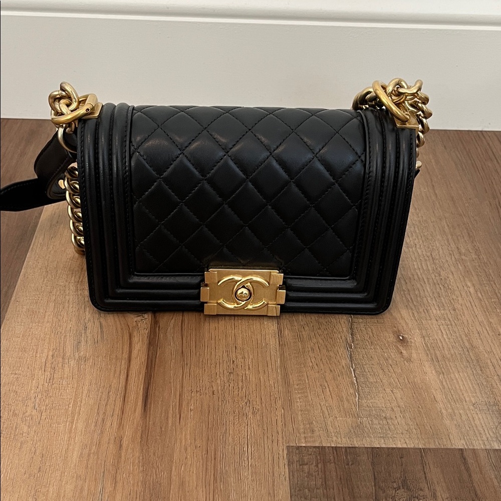 Chanel Black Quilted Boy Bag with Gold Hardware